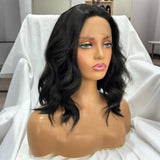 Yeknu  Short Wavy Black Bob Wig Free Part Natural Hairline Shoulder Length 13X4 Short Curly Body Wave Synthetic Wigs for Women Fashion