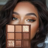 Yeknu  Mocha Chocolate 9-color eyeshadow palette, natural brown and gold tones, matte pearlescent, Valentine's Day & Mother's Day gift