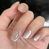 Yeknu 24Pcs Short False Nails Press on Nails Solid Color Cat Eye Design with Jelly Glue Square False Nail Wearable Acrylic Manicure