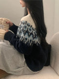 Yeknu  Knitted Autumn Cardigan Women Floral Print Fashion Casual Ladies Cropped Cardigans Korean Style Loose Woman Sweater Coats