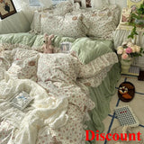 Yeknu  Korean Princess Style Floral Ruffles Bedding Set Skin-friendly Soft Duvet Cover Set Bed Sheet Or Bed Skirt Pillowcases