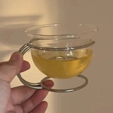 Yeknu  Creative Stainless Steel Stand Coffee Cup Glass Heat-resistant Fair Tea SetinsTrendy Bauhaus Retro Cup
