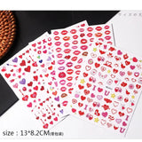Yeknu - 1pc Love Heart Design 3D Nail Sticker for Valentine's Day Colorful Heart Self-Adhesive Slider Decals Manicure Decoration