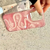 Yeknu  Oil Painting Cloud Pink Snake Phone Case For iPhone 16 15 14 Pro Max 13 12 11 XS X XR 7 8 Plus 16 SE Shockproof Clear Cover