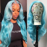Yeknu  Blue Lace Front Wig 13x4 Lace Long Body Wave Synthetic Hair Wigs for Women Heat Resistant Daily Use Cosplay Party Wig