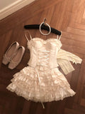 Yeknu  Spring Sexy Sweet Elegant Two Piece Sets Womens Outifits Strapless Lace Design Tops+ High Waist Chic Skirt Female Retro Clothes