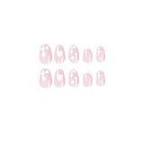 Yeknu  24pcs French White Border Heart-shaped Print Press on Nails Simple Short Nails Full Cover Wearable False Nails