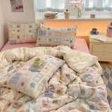 Yeknu 100% Cotton Bedding Set Cartoon Cute Animals Duvet Cover Set Bed Linen Flat Sheets Set 2 Pillowcases Single Double Queen Size