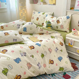 Yeknu  100% Cotton 4-Piece Duvet Cover Set (1 Duvet Cover 2 Pillowcases 1 sheet), Minimalist Cartoon Design, Ultra-Soft Bedding Set