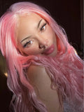 Yeknu  Pastel Pink Wig Long Curly Synthetic Hair Lace Front Wig Natural Wavy Colored Frontal 13X4 Lace Front Wigs for Women Cosplay
