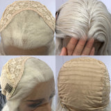 Yeknu  Natural Curly Wavy Platinum Blonde Synthetic Wig Free Part Long Water Wave White Blonde Heat Resistant Fiber Wigs for Women