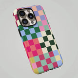 Yeknu  Colorful Checkerboard Phone Case for IPhone 17 16 15 14 13 12 11 X XS XR XSMAX Air Pro Max Plus Luxury Double-layer Back Cover