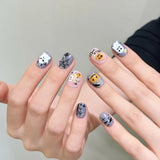Yeknu  10pcs Handmade Short Press on Nails Halloween Pumpkin Ghost Decor Fake Nails Wearable European Shiny Cat Eye False Nails