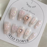 Yeknu  10pcs Pure Desire Girl like Nail Patch Fake Nails - Sparkling Diamond Bow Matching - Dreamy Accessories for Any Occasion