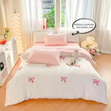 Yeknu  3 Piece Sheet Set Pink bowknot embroidery duvet cover Set ， comfortable Bedding Set Bedspread for All Season