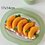 Yeknu  Creative Color Checkered Breakfast Steak Oval Dish Plate  Handmade Glass Plate Retro Checkered Flat Plate Ins style Oval Plate