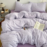 Yeknu  Bed Four-Piece Set High Gram Weight Cationic Jacquard Solid Color Quilt Cover Student Dormitory Bed Sheet Three-Piece Set