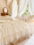 Yeknu  French Princess Style 100% Cotton Bedding Set - Lace Embellished Duvet Cover & Sheet, Elegant Aesthetic, Viral Luxury Collection