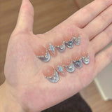 Yeknu  10pcs Blue Moon French Handmade Nails Ice-Clear Cat's Eye Press-On Nails Almond Shape Sparkling Full-Coverage Nail Tips