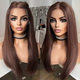 Yeknu  Long Silky Straight Wigs for Women Copper Red Synthetic Lace Front Wig Daily Use Brown Wig Heat Resistant Fiber