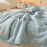 Yeknu Japanese Minimalism Skin-friendly Summer Quilt Soft Washed Single Double Blanket Embroidered Comfortable Breathable Thin Duvet