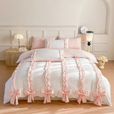 Yeknu  3 Piece Sheet Set  pink bowknot duvet cover Set ， comfortable Bedding Set Bedspread for All Season