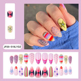 Yeknu  24Pcs Almond Press on Nails Rainbow Stripe Swirl Polka Dot Fake Nail Y2K Star Rhinestone False Nail for Women&Girl Colorful Nail