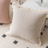 Yeknu  1Pcs Striped Throw Pillow Cover Decorative Square Cushion Case for Sofa Home 45x45/50x50/30x50cm Hemp Pillowcase With Tassels