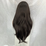 Yeknu  Dark Brown Long Layered Wavy Wigs for Women Free Part Natural Black Curly Synthetic 13X4 Lace Frontal Brunette Wig Daily Party