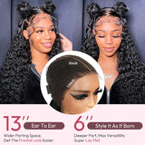 Yeknu  13x6 Deep Wave Lace Frontal Wigs Curly  Natural Color Human Hair Wig 30 Inch Pre Plucked 200 Density