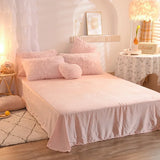 Yeknu  Winter Warm Long Plush Pink Bedding Set Queen Mink Velvet Double Duvet Cover Set with Fitted Sheet Warmth Quilt Covers