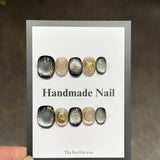 Yeknu  10pcs Star Moon Cat Eye Press on Nails Retro Sparkle Handmade False Nails Sweet Cool Short Squoval Fake Nails Press Ons for Girl