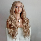 Yeknu  Dirty Blonde Long Curly Wavy Synthetic 13X4 Loose Body Wave Synthetic Lace Front Wigs for Women Middle Part Ash Blonde Glueless