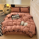 Yeknu  Ins Style Bow Embroidery Pure Cotton Bed Sets Princess Brushed Bedding Set with Lace Single Double Queen King Size Bedclothes
