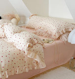 Yeknu INS Princess Ruffle Edge Gauze 100% Cotton Pillow Case Breathable Duvet Cover Without Filler 3PCS Floral Home Bedding Set