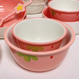 Yeknu 6.25-inch Strawberry Ramen Bowl Japanese Cute Noodle Bowl Salad Bowl Kitchen Tableware Microwave Safe Fruit Ceramic Plate