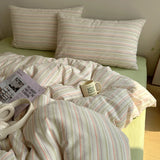Yeknu Nordic Bedding Set Pure Cotton Striped Duvet Cover Set Soft Flat Sheet Single Queen Size Double Bed Sheet Set For Bedroom Decor