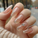 Yeknu  24pcs Wearable False Nails Art Glitter Flower Design Press on Nails Sets Short Ballet Fake Nail Simple Manicure Tips Finished