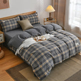 Yeknu  100% Cotton Bedding Quilt Cover Set with Pillowcase Japan Style Grid  Housse De Couette 220x240 Duvet Cover Set King Size