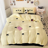 Yeknu Girls Pink Bedding Set with Bow Korean Breathable Duvet Cover No Filler Flat Sheet Pillowcases Mix Color Comforter Cover Set