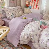 Yeknu  Cartoon color plaid bed sheet four-piece set student cute soft quilt cover dormitory three-piece set