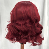 Yeknu  Burgundy Short Curly Wavy Silver Bob Wig Synthetic Hair Side Part Shoulder Length Body Wave Dark Red 13X4 Frontal Wigs for Women