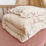 Yeknu INS Princess Ruffle Edge Gauze 100% Cotton Pillow Case Breathable Duvet Cover Without Filler 3PCS Floral Home Bedding Set