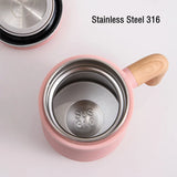 Yeknu  480ml Double Stainless Steel 316 Thermal Cup With Filter High Quality Office Home Coffee Tea Thermos Mug With Wooden Handle