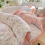 Yeknu  Ultra-Soft Wrinkle Gauze Washed Cotton Bedding Set: Ins Printed Duvet Cover, Sheets | 3/4 Pcs for Dorm & Home