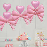 Yeknu  Pink Bow Birthday Decorations Pink Heart Star Foil Balloons Girls Women Bow Party Coquette Birthday Decors Baby Shower Supplies