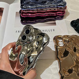 Yeknu  Wrinkle Plating Wave Border Case for iPhone 16 15 17 Pro Max Air Plus 11 12 13 14 Meteorite Pattern Soft Silicone Cover