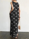 Yeknu  Summer Polka Dot Print Sleeveless Dress Women Fashion Casual Woman New Dress Office Ladies Long Dresses