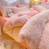 Yeknu  Towel Embroidery Washed Cotton Bedding Sets Ultra Soft Skin-Friendly Cotton Bed Sheet Set Cartoon Bedclothes for King Queen Size