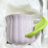 Yeknu  Gold Edged Green Leaf Handle Mugs, Ceramic High Temperature Resistant Solid Color Drinking Cup, Breakfast Coffee Milk Tea, 320ML